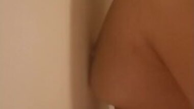 Nipple masterbation at the wall